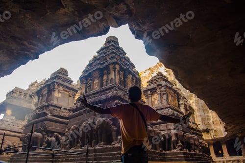 Preview: Tourist at Ellora caves, UNESCO world heritage site, India