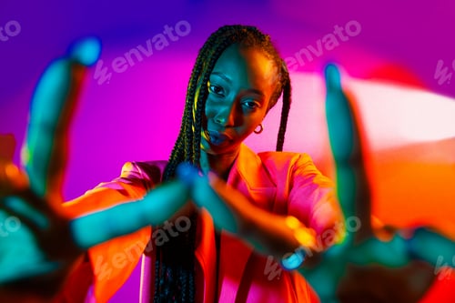 Preview: Beautiful afro woman with pigtails and stylish clothes
