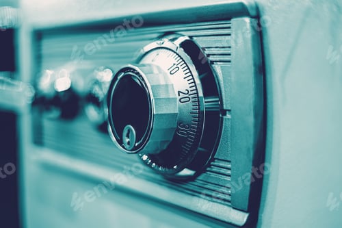 Preview: closeup rotation dial number key lock on safe box for security code image concept