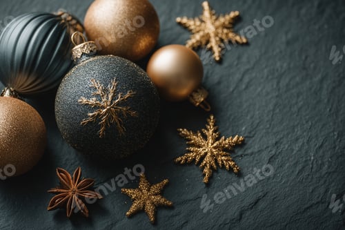 Preview: Christmas flat lay background black and gold
