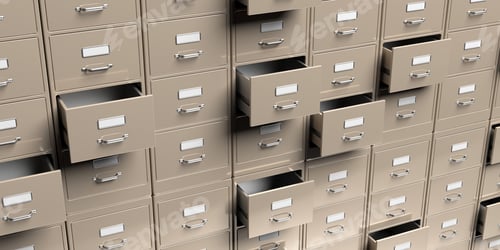 Preview: Filing cabinets background. Office document file organisation. 3d illustration
