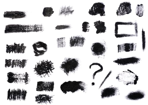 Preview: Swatch of black smudged acrylic paint isolated on white background, close up.