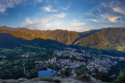 Preview: View from rock to town of Smolyan with meadows