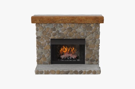 Preview: Stone Hearth Fireplace with Wood Beam