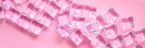 Preview: Ice Cubes. Artificial Crystal Clear Transparent Piece. Concept. Food Background. Top View. Copy