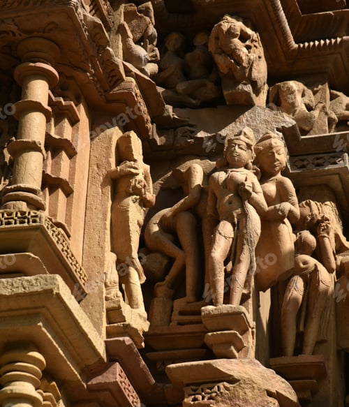 Preview: Stone carving sculptures Javari Temple, Khajuraho, a UNESCO world Heritage site, India.