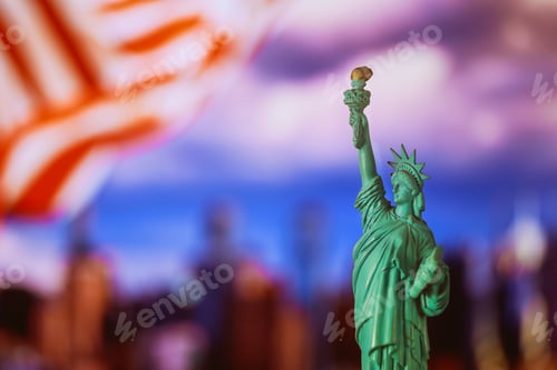 Preview: Statue of Liberty with flag of the United States of America at New York City