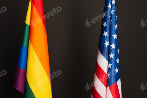 Vista previa: american and colorful lgbt flags isolated on black