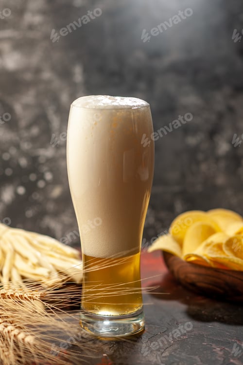 Preview: front view glass of bear with cips on the light background wine color photo alcohol drink snack