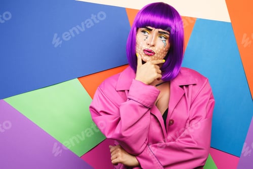 Preview: Model in creative image with pop art makeup