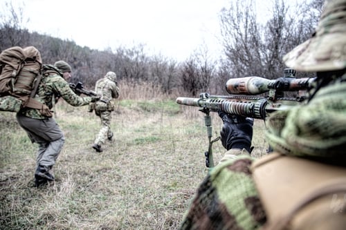 Preview: Commando army soldiers fighters squad rushing in woodland