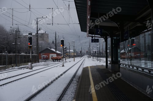 Preview: Waiting for the train to Salzburg at the train station of Gölling, Austria, in winter.
