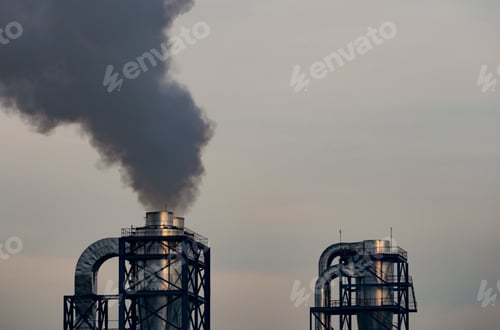 Preview: Air pollution from factory. Black smoke from chimney of industrial pipe. Global warming problem
