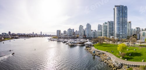 Preview: Beautiful Waterfront View of Downtown Vancouver with Modern Buildings and Park Pathways