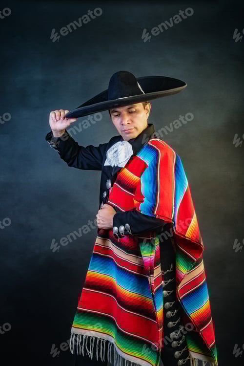 Preview: Mexican Charro A man wearing a sombrero and a colorful blanket