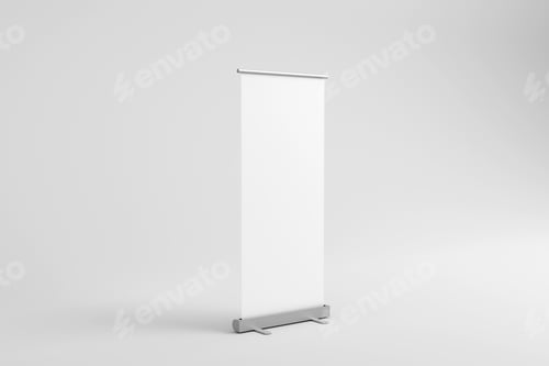 Preview: Blank White Retractable Banner Stand Against Clean Background