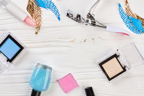 Preview: Set of female cosmetics, top view.