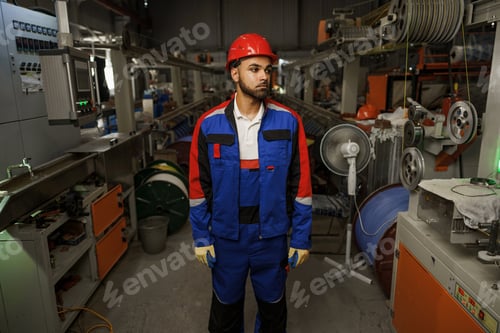 Preview: Portrait of young tired african american workman in cable production plant