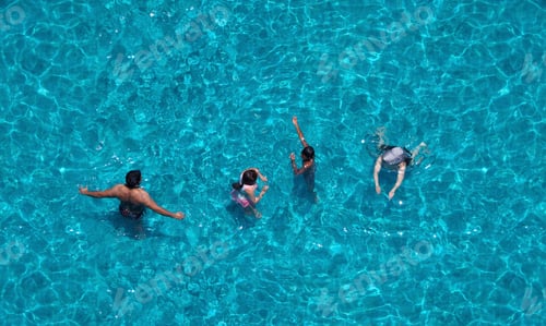Preview: Swimming in hotel pool and blue color water.