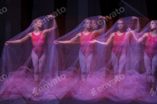 Preview: Photo As Art - A Sensual And Emotional Dance Of Beautiful Ballerina Through The Veil On A Dark