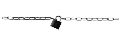 Preview: Two chains linked by a padlock isolated on white background
