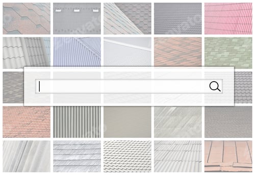 Preview: Visualization of the search bar on the background of a collage of many pictures with fragments of