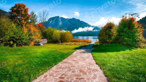 Preview: Sunny morning on the lake Altausseer See Alps Austria Europe