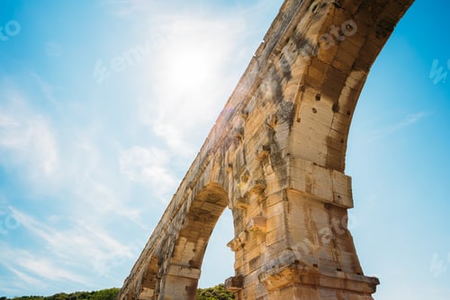 Preview: Part detail of famous landmark ancient old Roman aqueduct of Pon