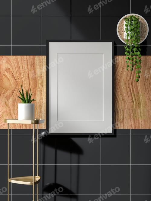 Preview: 3D illustration Mockup photo frame in living room rendering