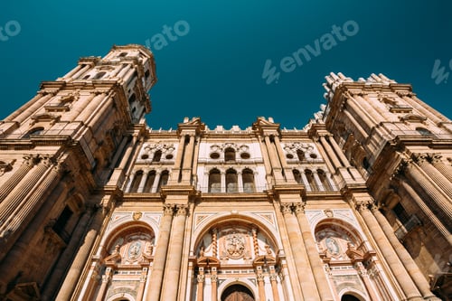 Preview: Malaga, Spain. Facade Wall Of Bell Tower Of The Cathedral Of The