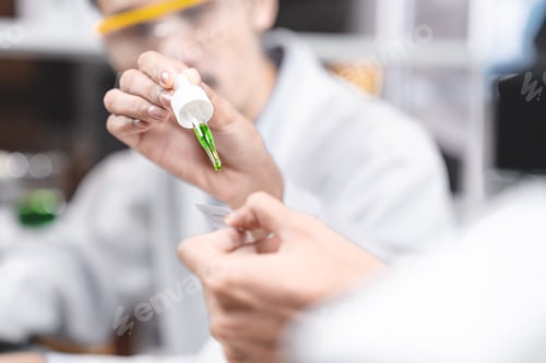 Preview: medicine biology laboratory of organic plant experiment test in glasses tube of cosmetic chemistry