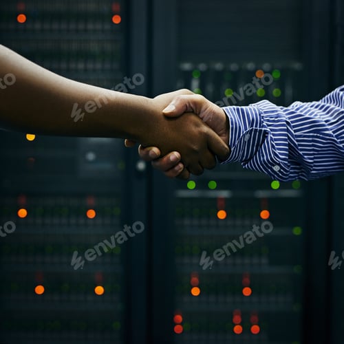 Preview: Making deals in the data center. Cropped shot of two men shaking hands in a data center.
