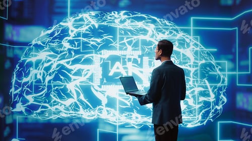 Preview: System administrator working on laptop, programming artificial intelligence