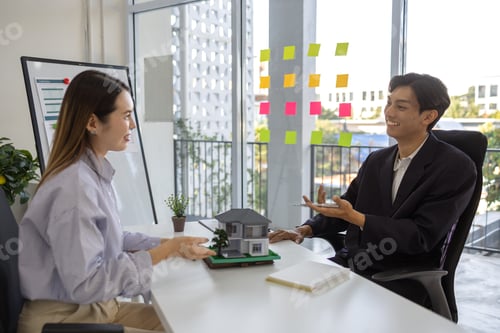 Preview: concept for selling a house and home insurance. Signing a house purchase and sale agreement