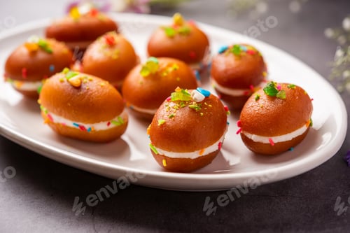 Preview: Malai Chop or Cream sandwich made using filling Rasgulla or Gulab jamun sweet is a Bengali sweet
