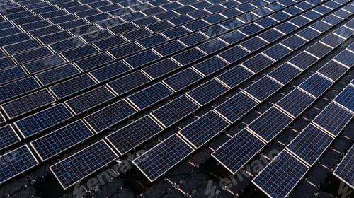 Preview: Aerial view solar cell panels farm power plant on water, Solar cell panels farm power plant.