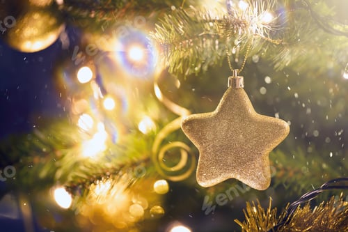 Preview: Closeup of Christmas tree. Holiday background.