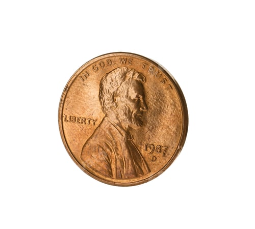 Preview: Shiny USA one cent coin on white background