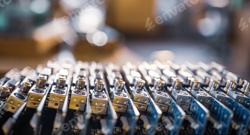Preview: Close-up blurry metal sockets on a computer video board