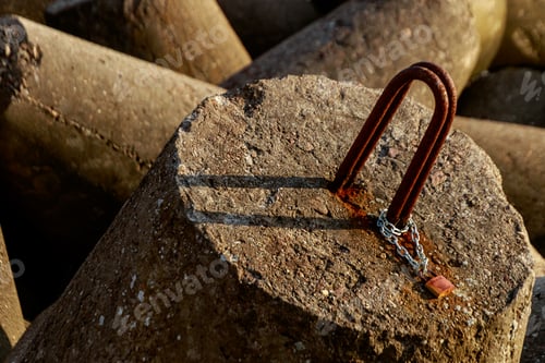 Preview: Closeup shot of a metal rusty lock on the gate to the port of Klaipeda