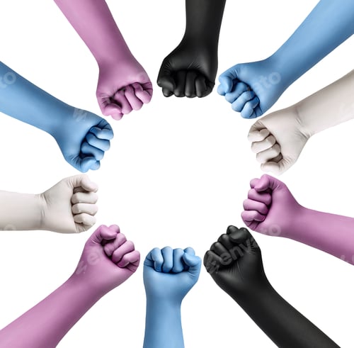 Colorful Glove Circle with Fists on White