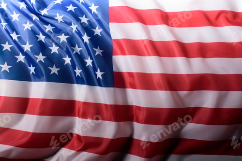 Preview: close-up shot of waving united states flag, Independence Day concept
