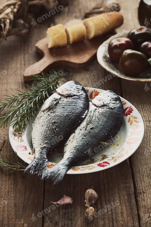 Prepared Fish with Rosemary and Rustic Bread