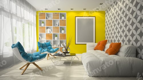 Preview: Interior of modern design room 3D illustration