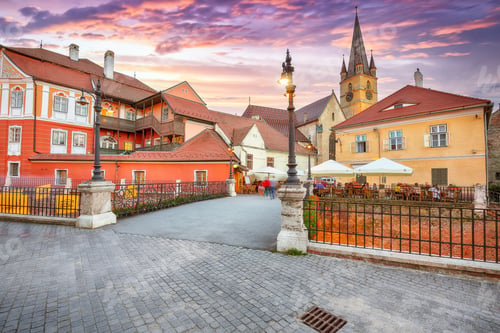 Preview: Amazing View of Evangelical Cathedral and the Liars Bridge in the center of Sibiu city.