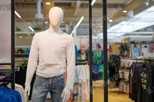 Preview: Men's mannequin in a white t-shirt in a clothing store