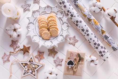 Preview: Christmas time, homemade cookies with ornaments and winter decorations