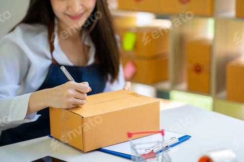 Preview: Starting small businesses SME owners female entrepreneurs Write the address on receipt box and check