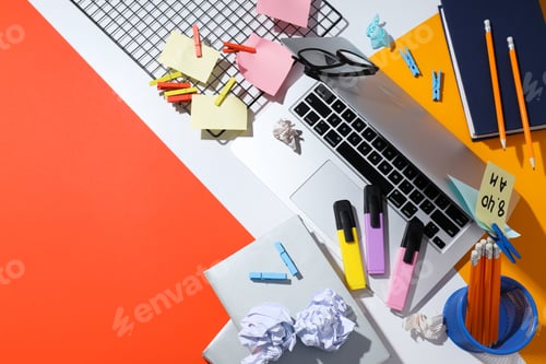 Preview: Messy office workplace, workplace and workspace concept