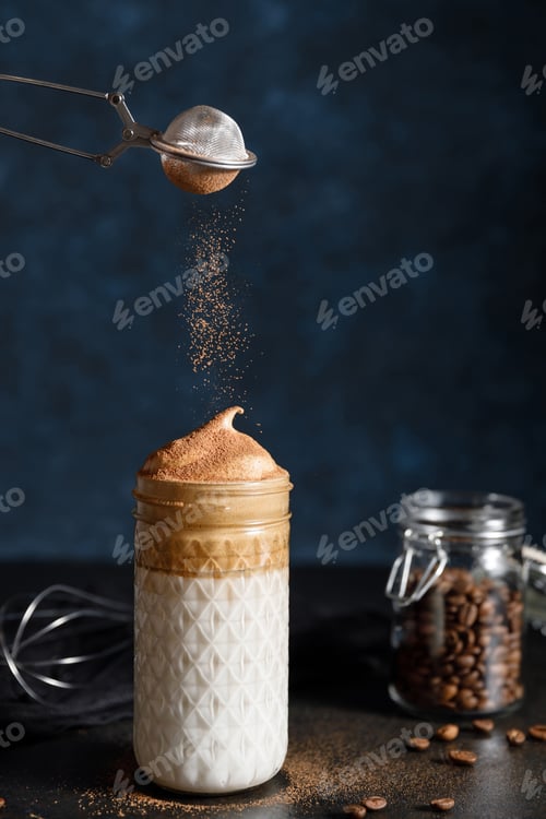 Preview: Korean coffee drink dalgona on wooden background